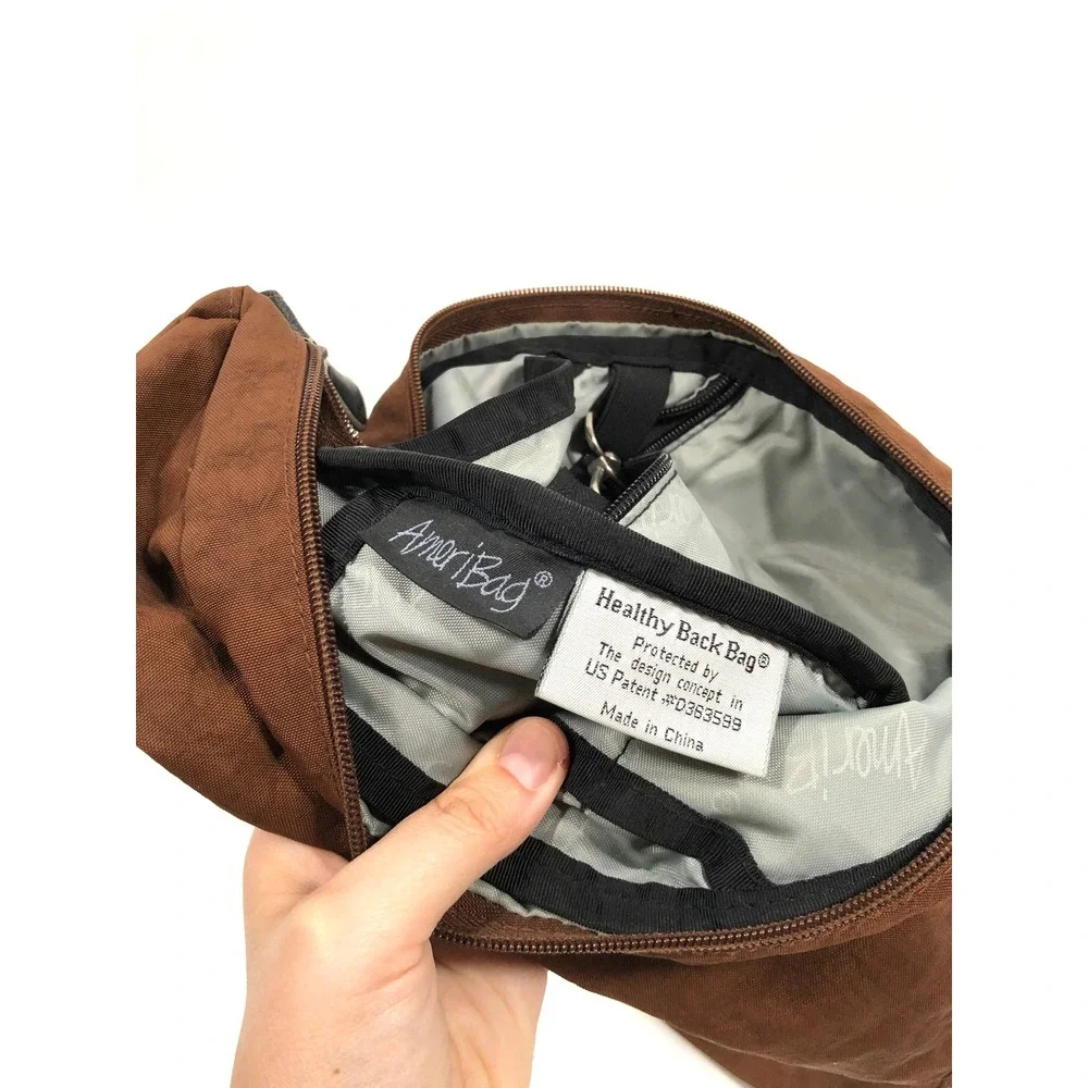 AmeriBag Healthy Back Bag Brown Nylon Sling Teardrop Ergonomic Travel Crossbody